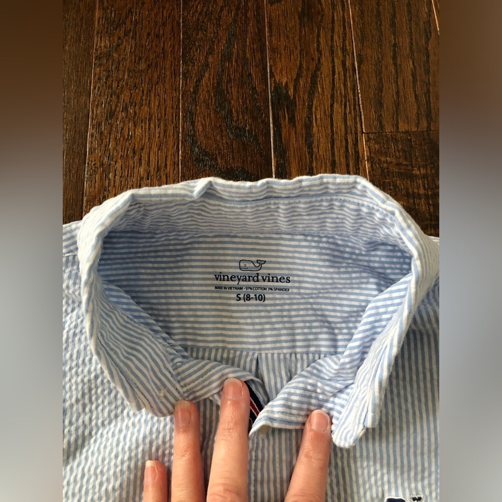 Vineyard Vines Boys S (8-10) Pastel Blue/White Striped Button-Down - EUC! - Picture 4 of 10